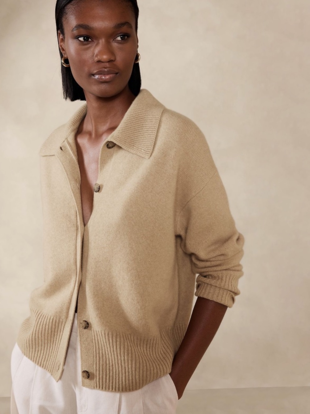 Banana Republic Astrid Boiled Cashmere Polo Cardigan